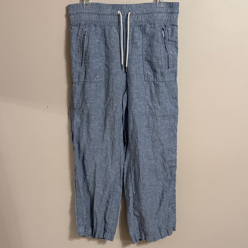 Athleta Chambray Light Blue Wide-Leg Drawstring Pants - Picture 4 of 12